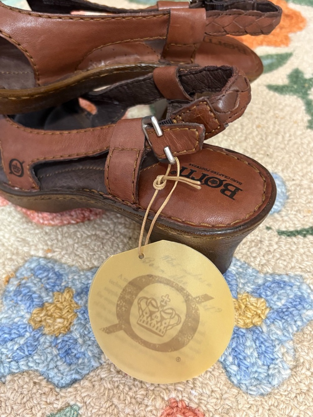 NWT BORN Brown Leather Braided Slingback Sandals - Picture 3 of 3